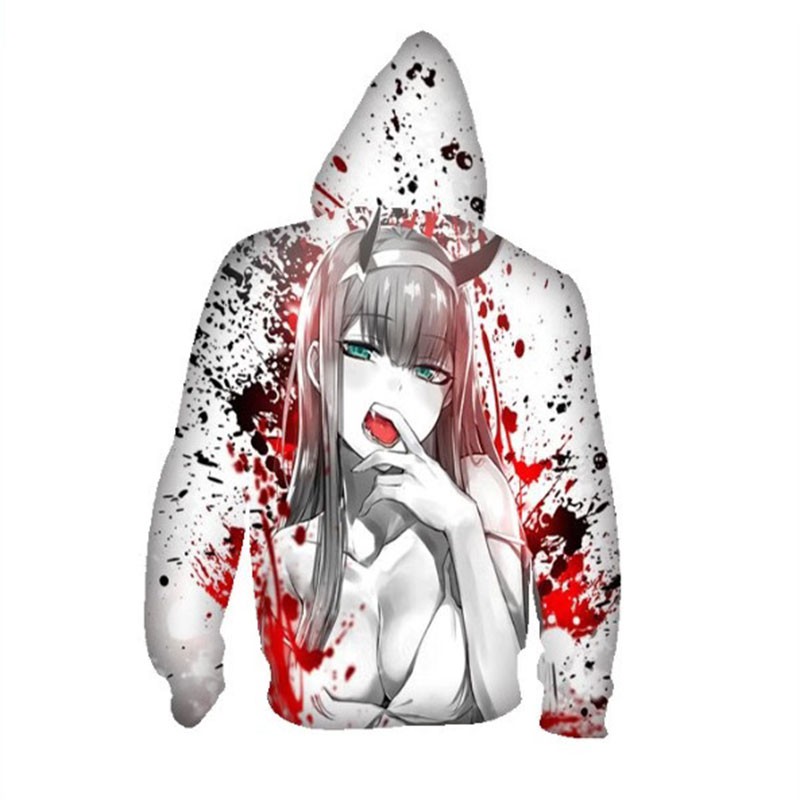 Áo hoodie nam tay dài in hình nhân vật Anime DARLING in the FRANXX 02 ZERO TWO Ahegao 3D độc đáo