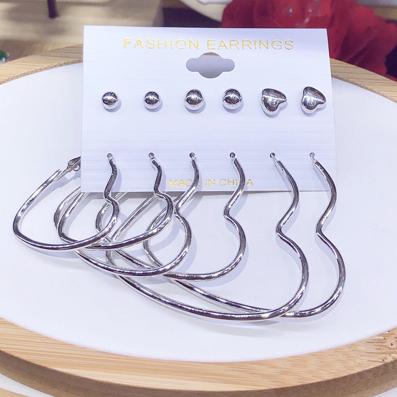 Set 6 Đôi Bông Tai Hình Trái Tim Bằng Bạc Đơn Giản Cho Nữ