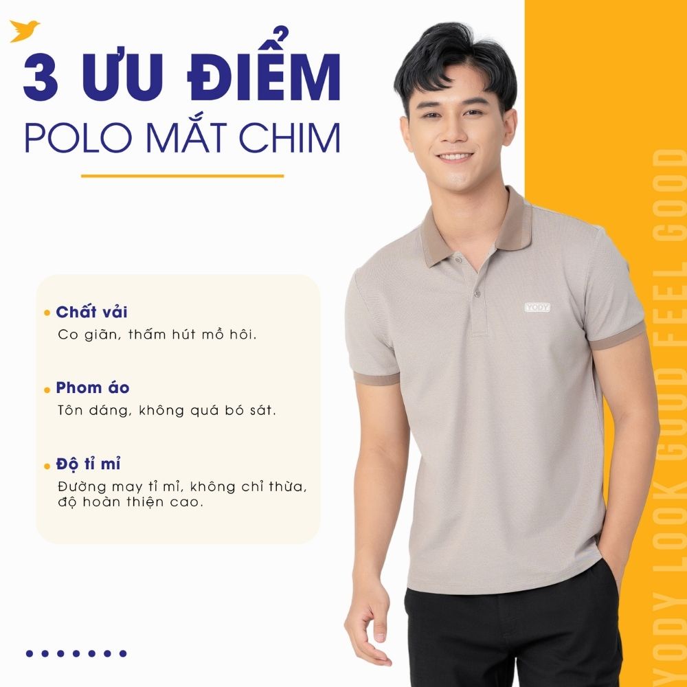 Áo phông polo nam YODY mắt chim, chất liệu cotton tay ngắn cổ bẻ phối bo tỉ mỉ, chuẩn phom thanh lịch APM3299