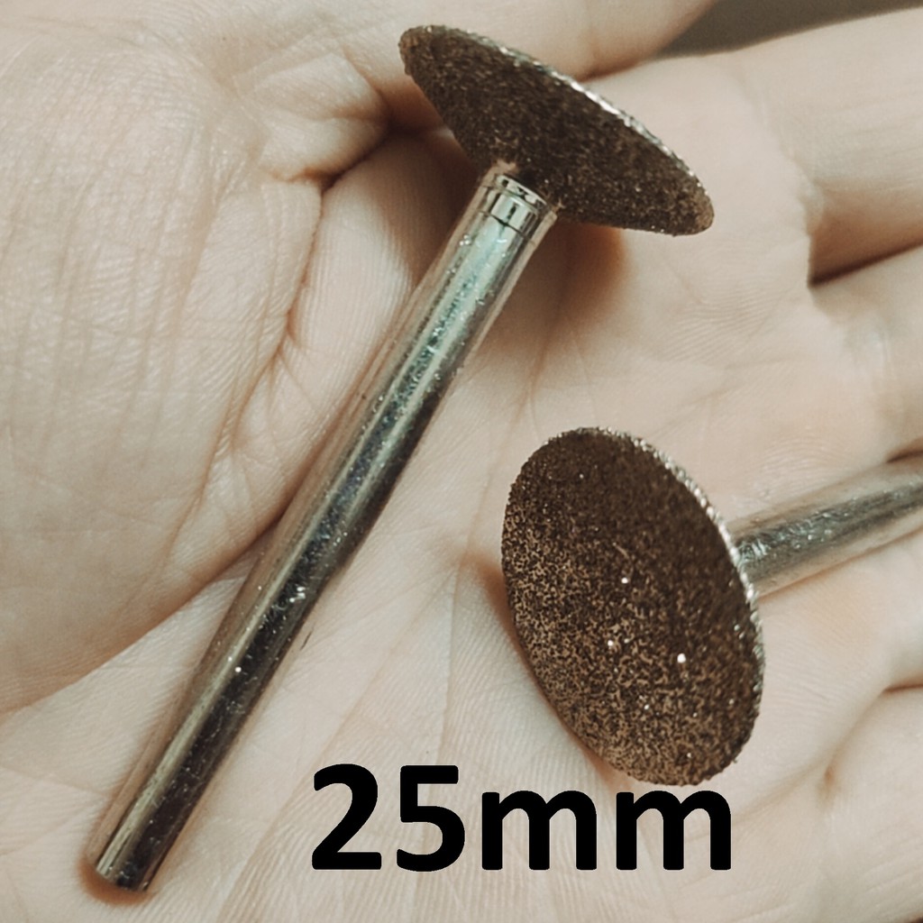 Mũi mài kim cương, mũi mài khắc đá, ngọc, hình nấm 25mm, cán 6mm