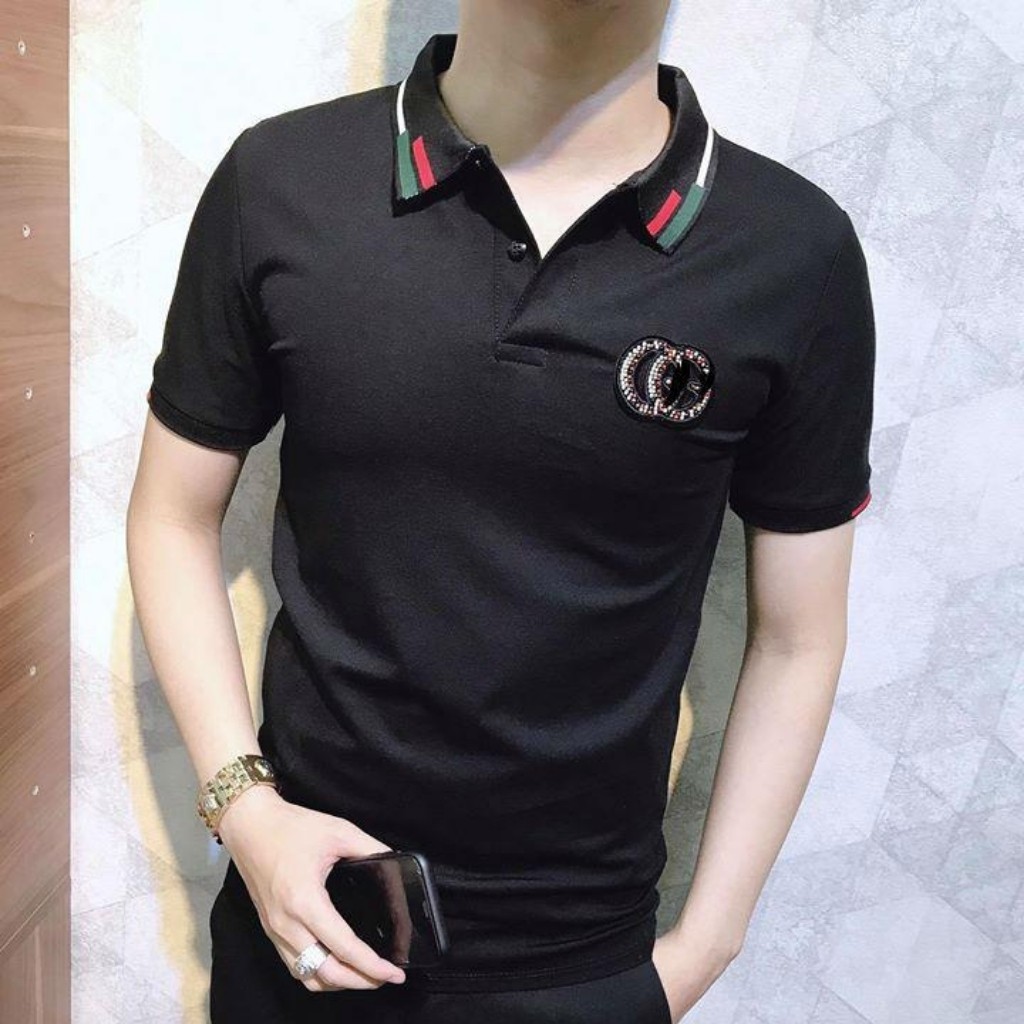 Áo thun nam FREESHIP Áo Thun Nam có cổ ngắn tay GC22 đính hạt Thời trang nam cao cấp