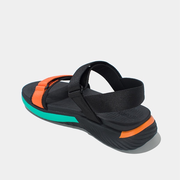 SHONDO | Sandals F7 Continew đế đen phối quai đen cam F7N1012