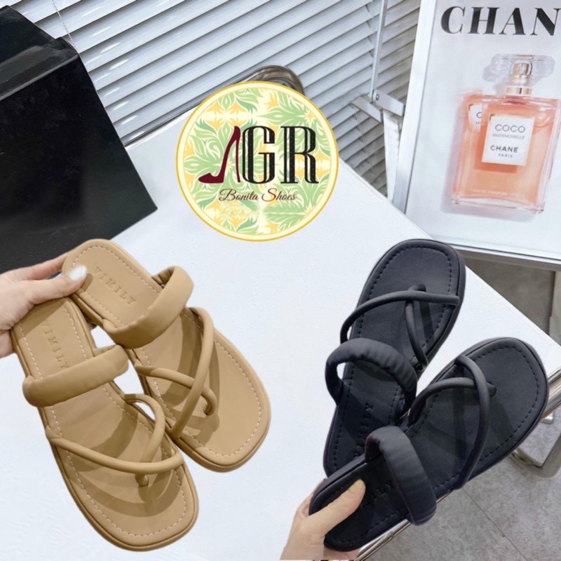 Dép xuồng xỏ phối dây ngang da mềm cao 2cm