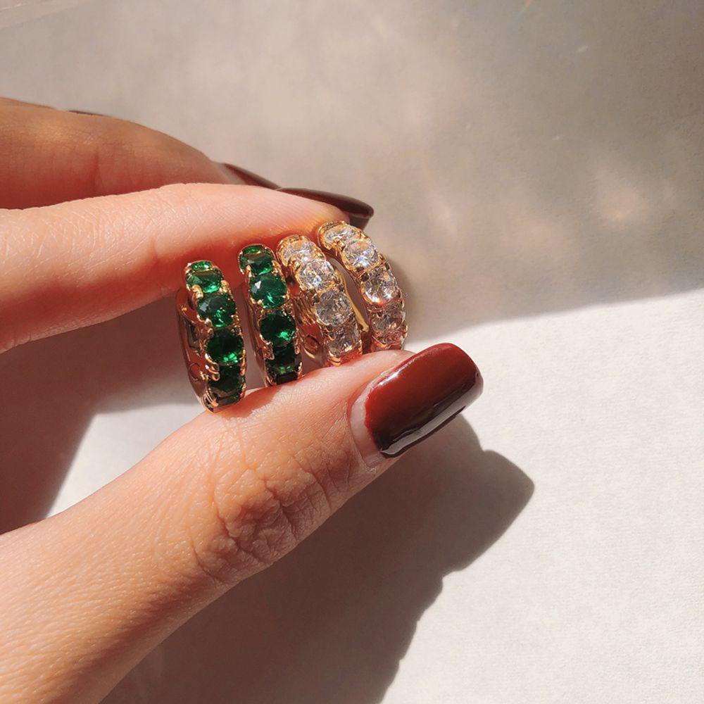 Khuyên Tai Tròn Đính Đá Zircon Màu Trơn Phong Cách Hàn Quốc Thời Trang Cho Nữ