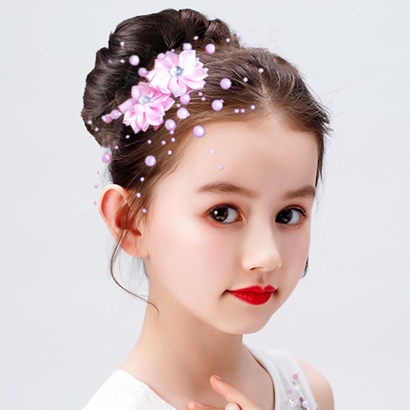 Kẹp tóc hoa vải tua rua màu sắc đáng yêu cho bé BE06