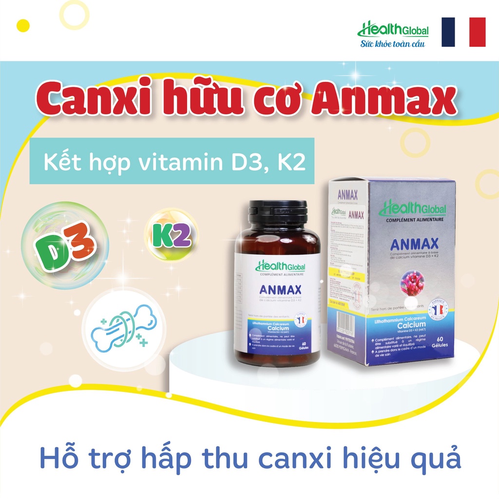 Canxi hữu cơ ANMAX 60 viên Health Golbal của Pháp - Bổ xung canxi hiệu quả