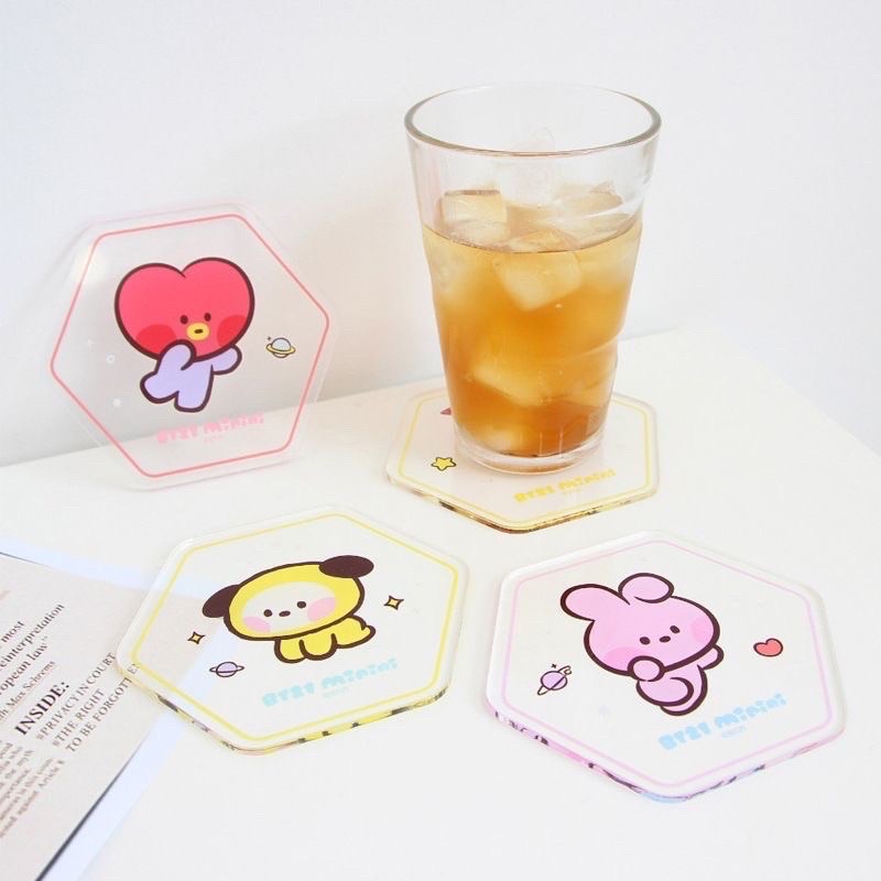 Đế lót ly bằng acrylic hình BTS BT21 minini tiện dụng