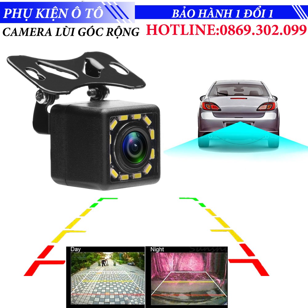 Camera Lùi Dành Cho Ô Tô Chống Nước 4/8/12 LED Vuông/Tròn Có Căn Lề Lùi