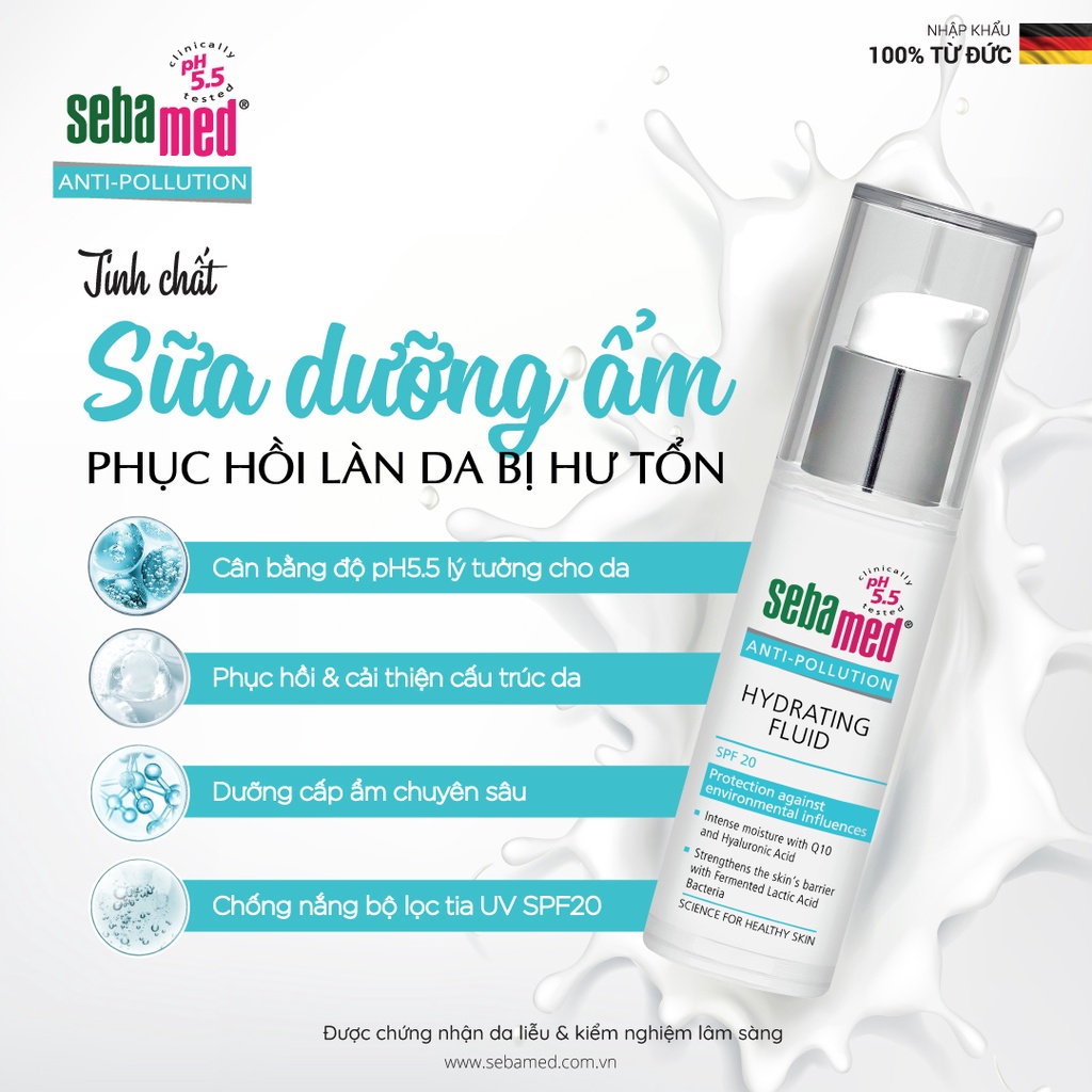 Sữa dưỡng cấp ẩm bảo vệ da SPF20 Sebamed Anti Pollution Hydrating Fluid - All Skin pH5.5 (30ml)