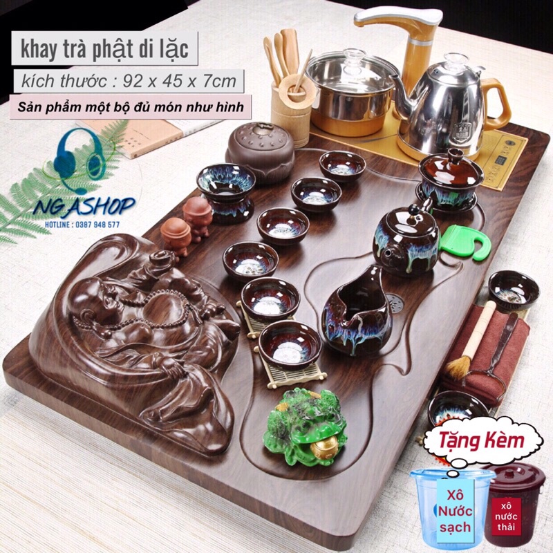 Bộ Bàn trà điện thông minh ,phật tam thế khay gỗ 0108 ,Bếp đun nươc cảm ứng đa năng tự động phong cách trà đạo