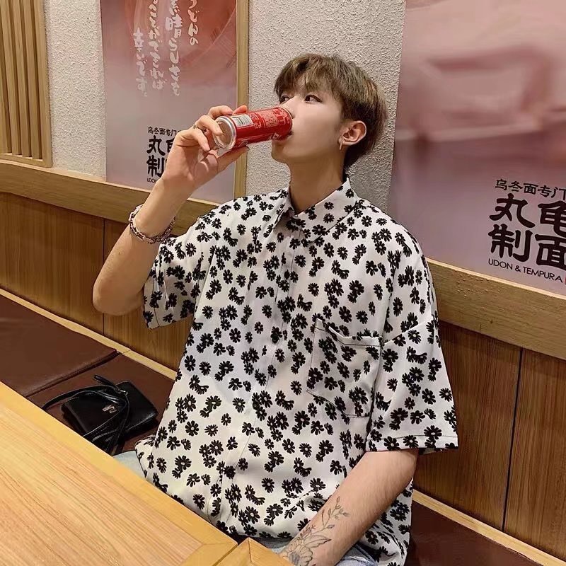 Áo Sơ Mi Nam Tay Ngắn Dáng Rộng In Họa Tiết Phong Cách Hawaii size M-3XL