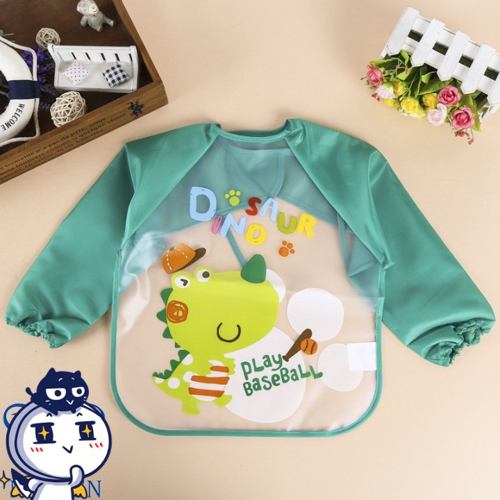 Áo yếm nilon ăn dặm dài tay chống thấm, chống bám bẩn giá rẻ cho bé