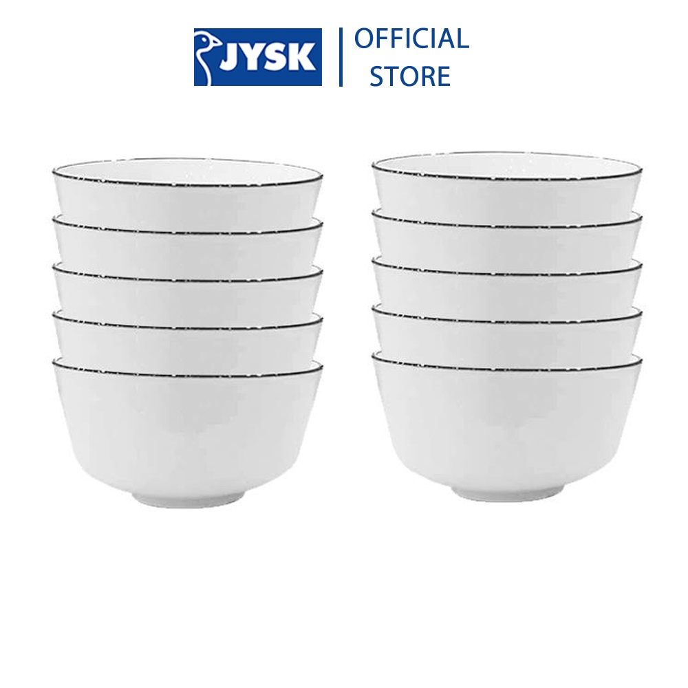 Bộ 10 bát cơm | JYSK Nid | sứ trắng bóng viền đen | ĐK11.5x5.8cm