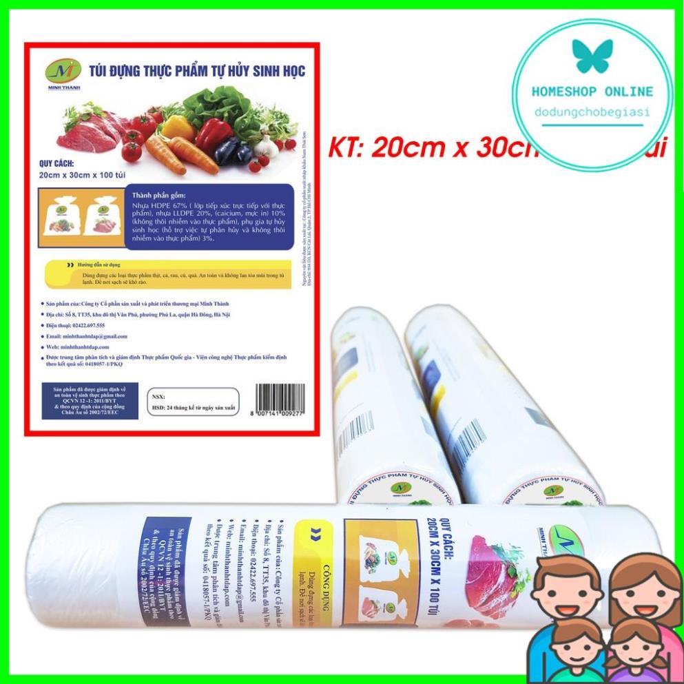 Cuộn 150 Túi đựng thực phẩm tự hủy Minh Thành 24cmx32xm, cuộn 100 túi bảo quản thực phẩm HDPE 20x30cm