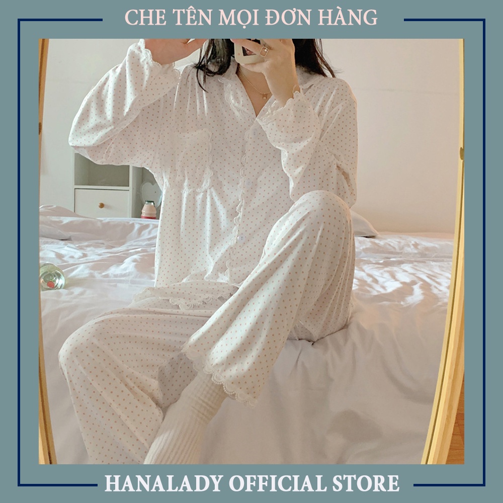 Pyjama lụa cao cấp, đồ ngủ nử, chất liệu lụa họa tiết chấm bi, mã sp: P512