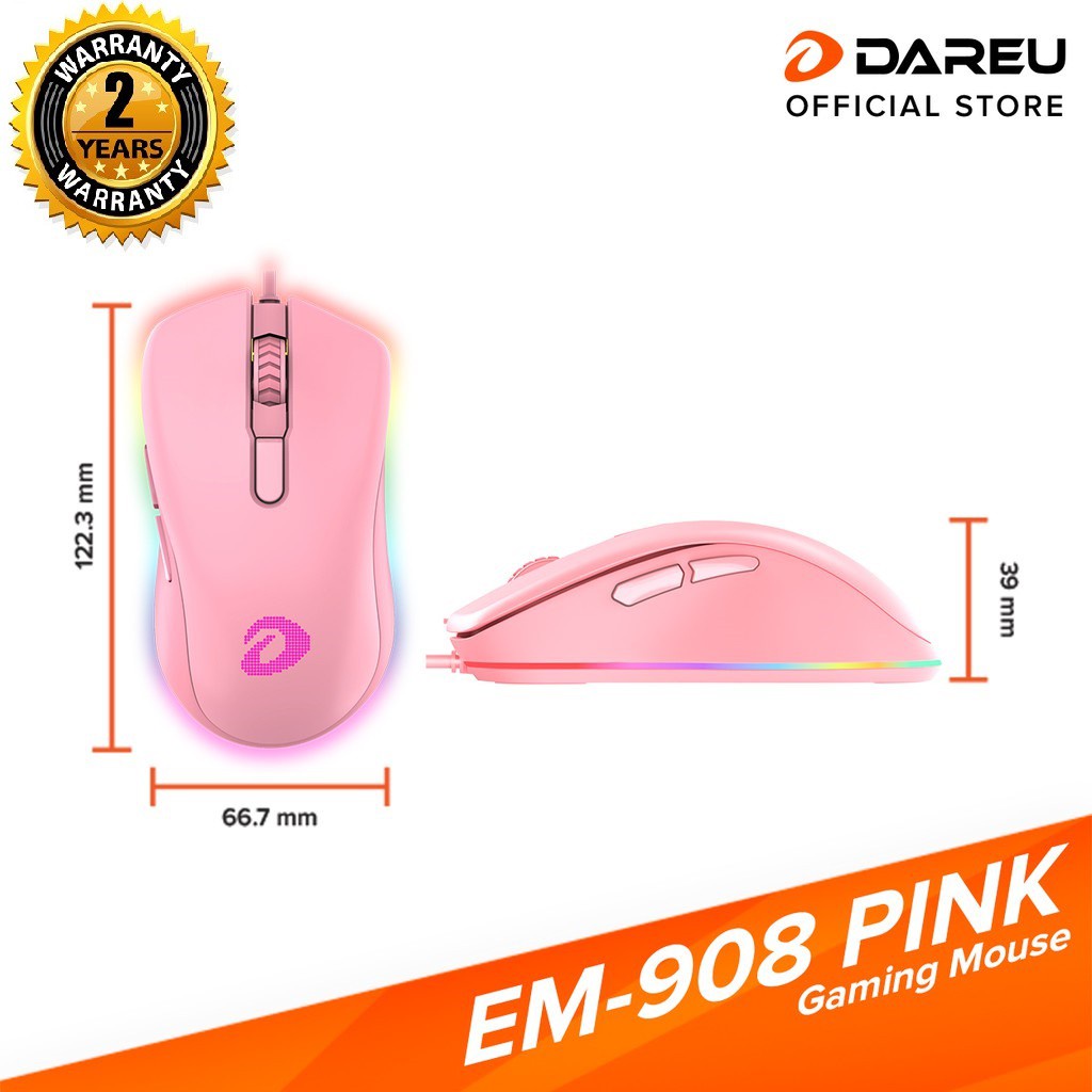 [Tặng Bàn Di Chuột ESP101 Màu Hồng] Chuột Game Dareu EM908 Queen Pink RGB - Chính Hãng