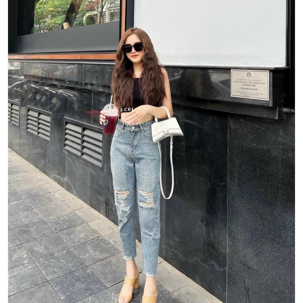 Quần jeans rách dáng baggy phong cách cho nữ