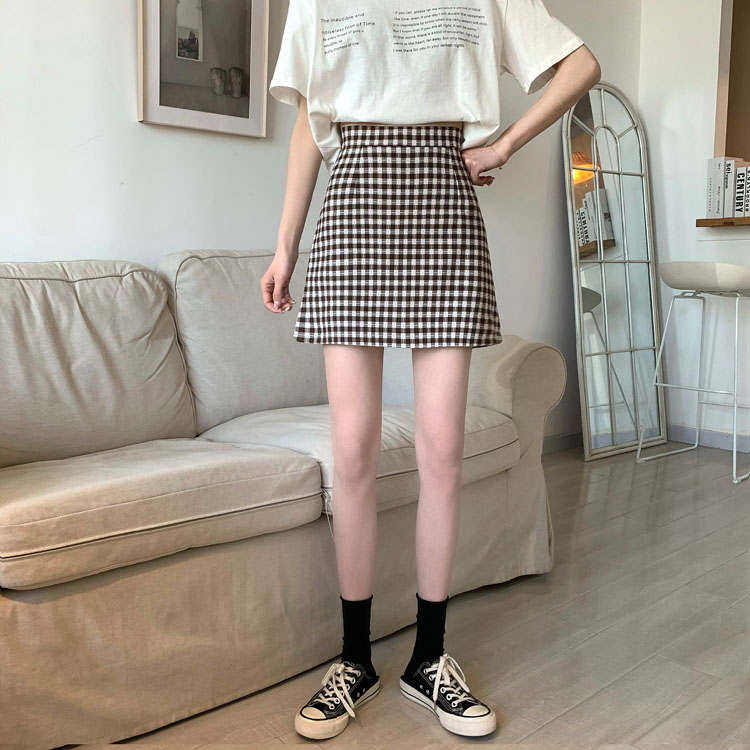 Chân Váy Chữ A Eo Cao Hoa Văn Kẻ Ô Thời Trang 41017