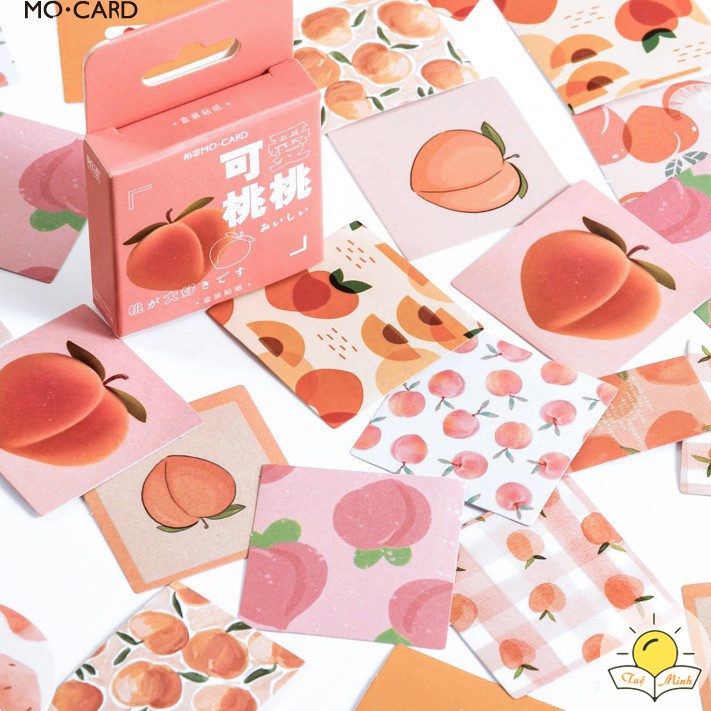 Hộp 45 Sticker ảnh quả Đào STI04, sticker dán hình quả đào dễ thương Tuệ Minh