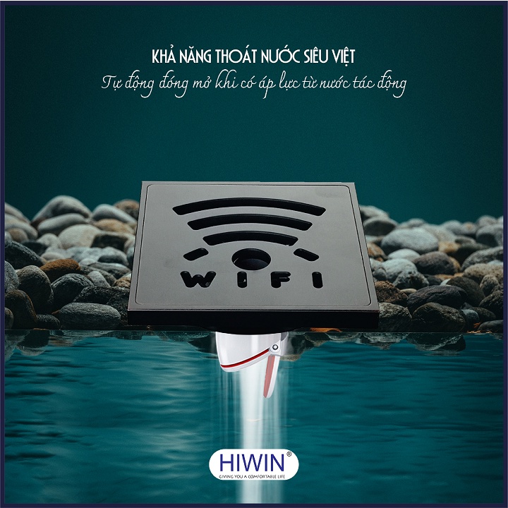 Phễu thoát sàn ngăn mùi hôi thoát nước nhanh đồng mạ đen kích thước 100x100mm HIWIN FD-1418B
