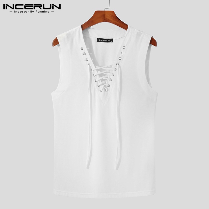 Áo thun ba lỗ INCERUN cổ chữ v thời trang sành điệu cho nam