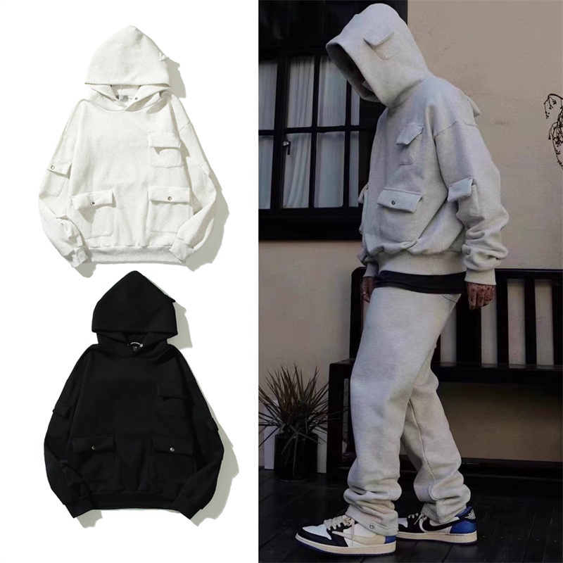 Hàng Bán Chạy Áo Hoodie Cotton Plus Size Tay Dài Dáng Rộng Nhiều Túi Cổ Điển Cho Nam Và Nữ