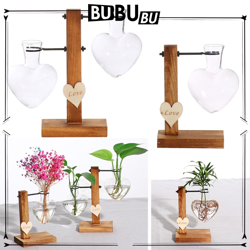 Chậu Trồng Cây Thủy Sinh Bằng Thủy Tinh Kèm Giá Đỡ Gỗ Để Bàn