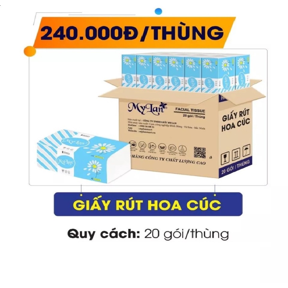 Thùng Giấy Rút Hoa Cúc 4 Lớp (1 thùng 20 gói) Siêu Tiết Kiệm,Siêu Dai,Siêu Mềm Mịn