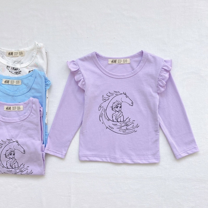 Áo dài tay thu đông bé gái - Set 3 áo cotton dài tay Elsa HM cho bé gái size 2-10t
