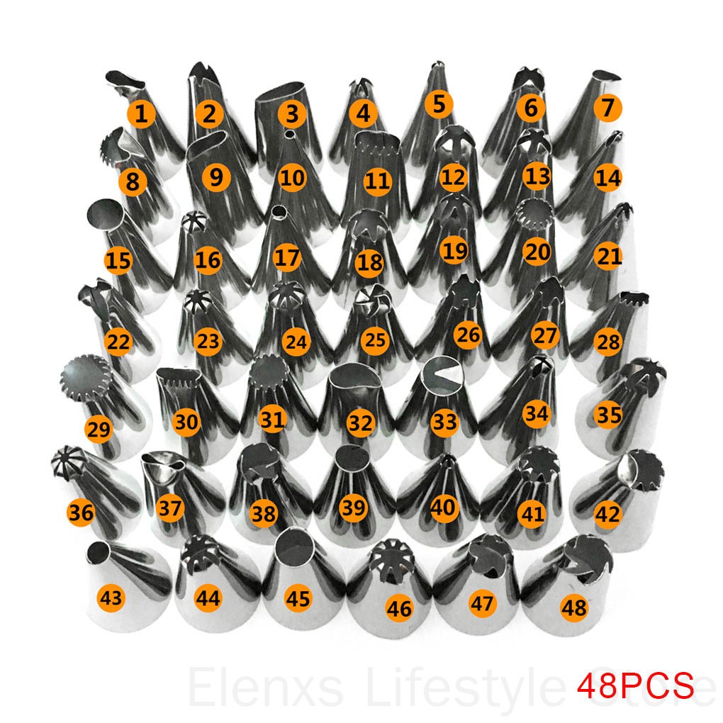 Bộ 48 đầu bắt bông bánh kem dùng trang trí bằng thép không gỉ