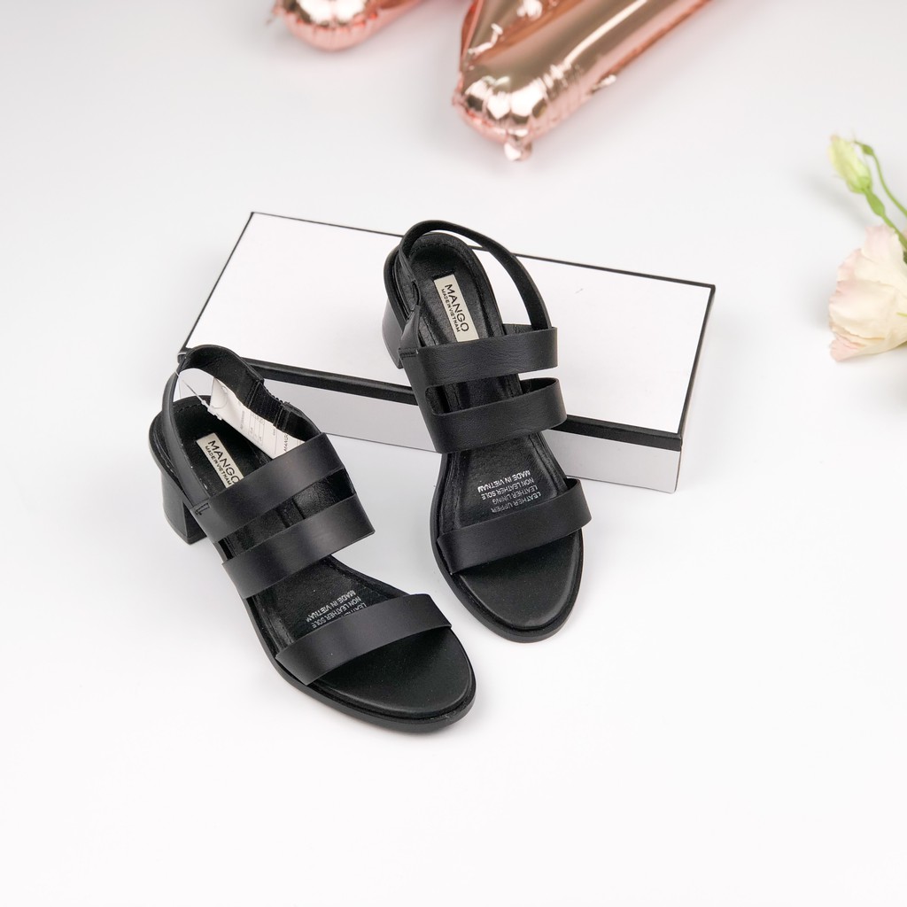 Sandal nữ VNXK quai chun sau tiện lợi, dép xăng đan da thật gót cao 5cm - Kimy Store