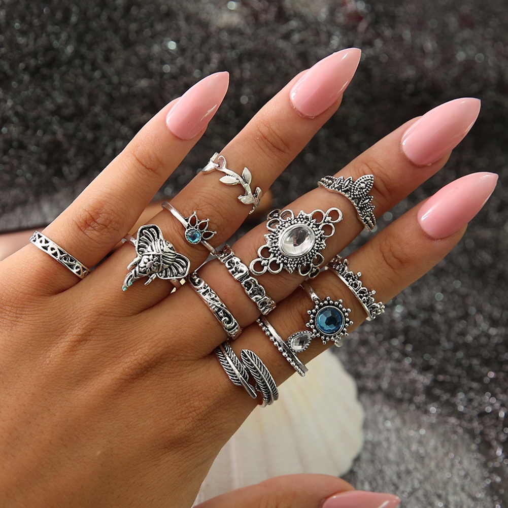 Bộ 12 Nhẫn Đốt Ngón Tay Đính Đá Phong Cách Boho Cổ Điển