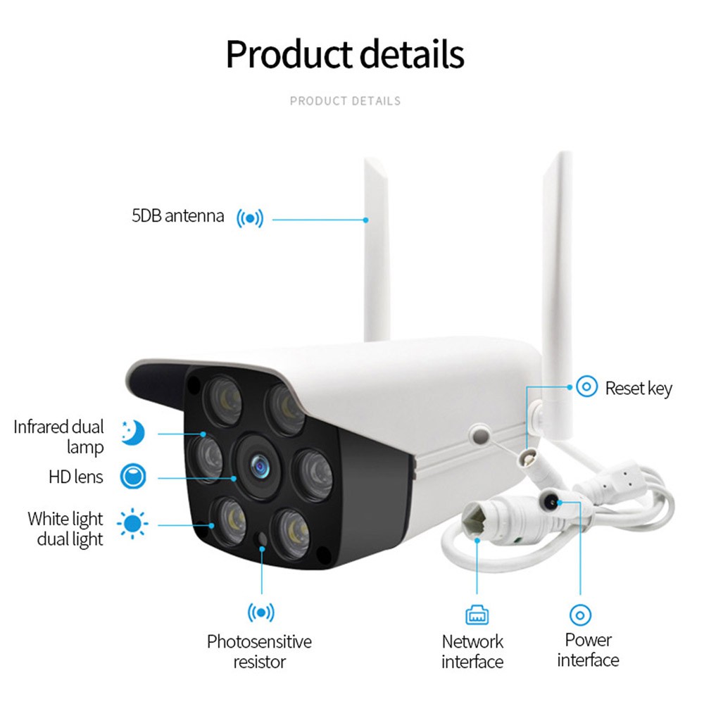 Camera IP không dây HD Ngoài trời Chống thấm nước 1080P Đèn hồng ngoại Ánh sáng ban đêm WIFI PTZ Camera an ninh