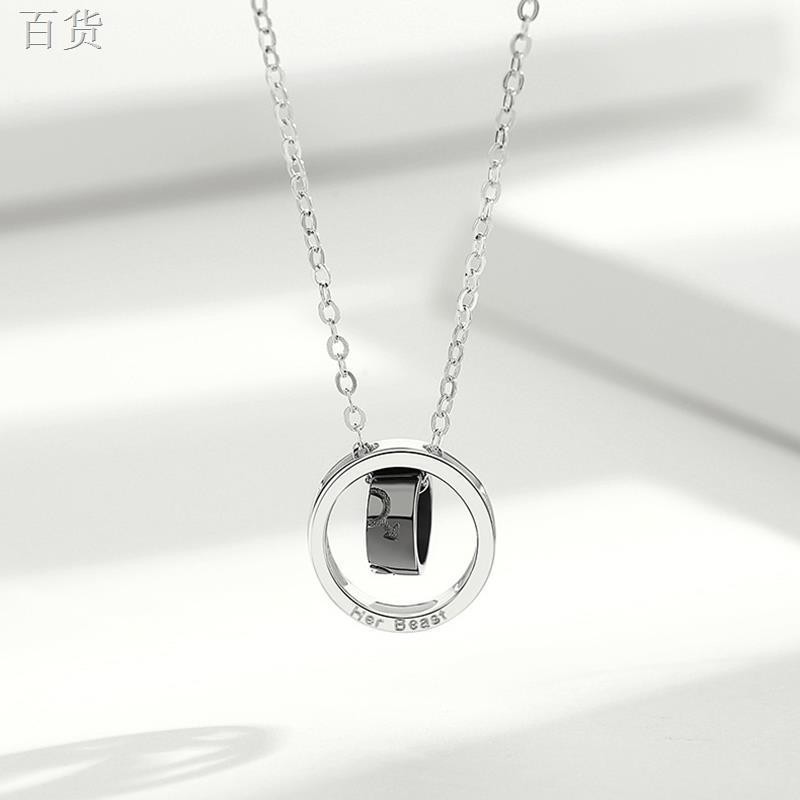 ☇♕Vòng cổ cặp đôi Một nhẫn bằng bạc Sterling 925 Mặt dây chuyền đơn giản Vẻ đẹp tính cách và Chuỗi xương đòn quái