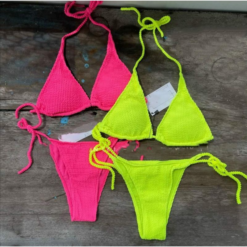 Bikini Tam Giác Pastel Neon Dạ Quang 2 Mảnh Mặc Được 6 Kiểu