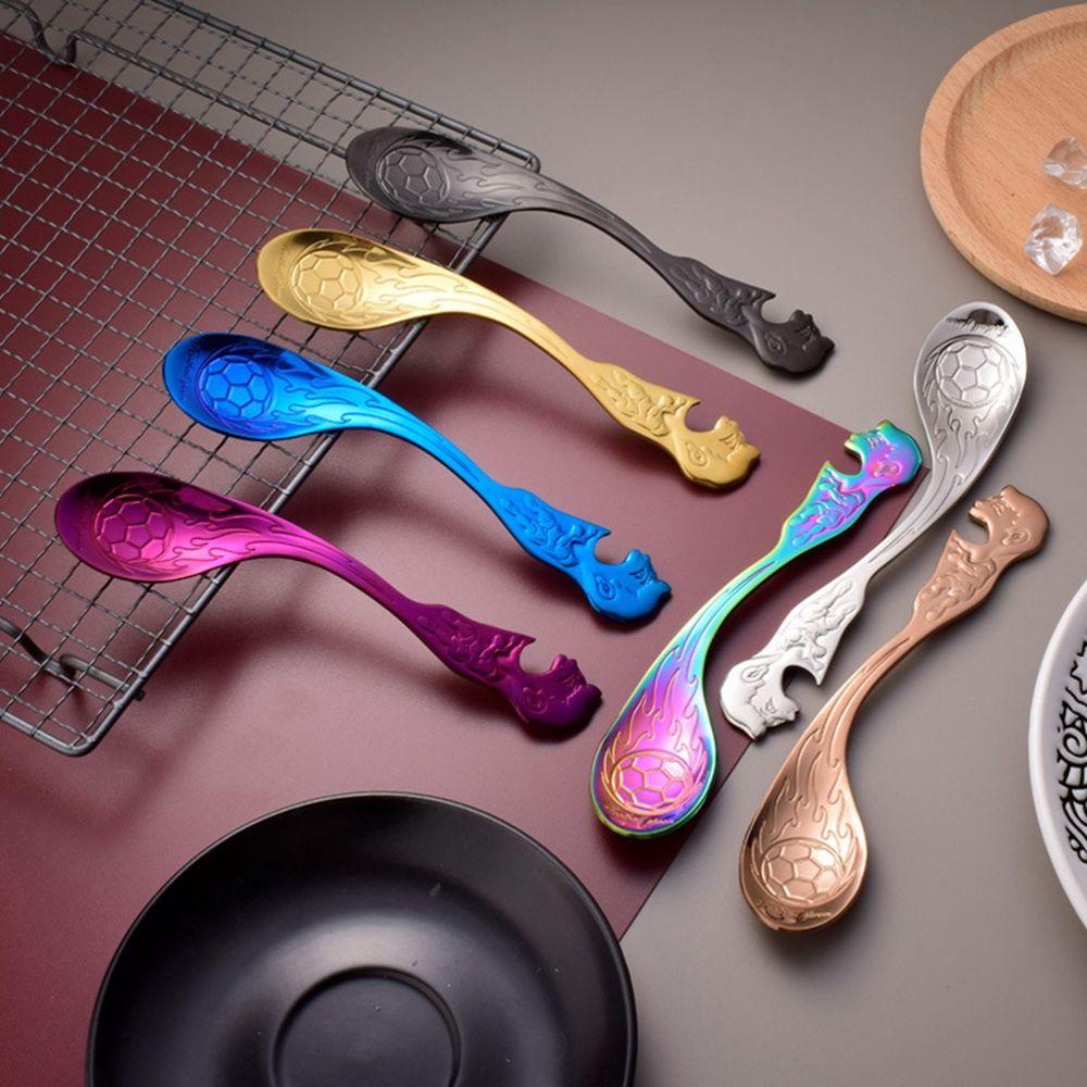 YIYU 1 Muỗng Ăn Tráng Miệng Viền Trơn Bằng Thép Không Gỉ Họa Tiết Bóng Đá Chất Lượng Cao