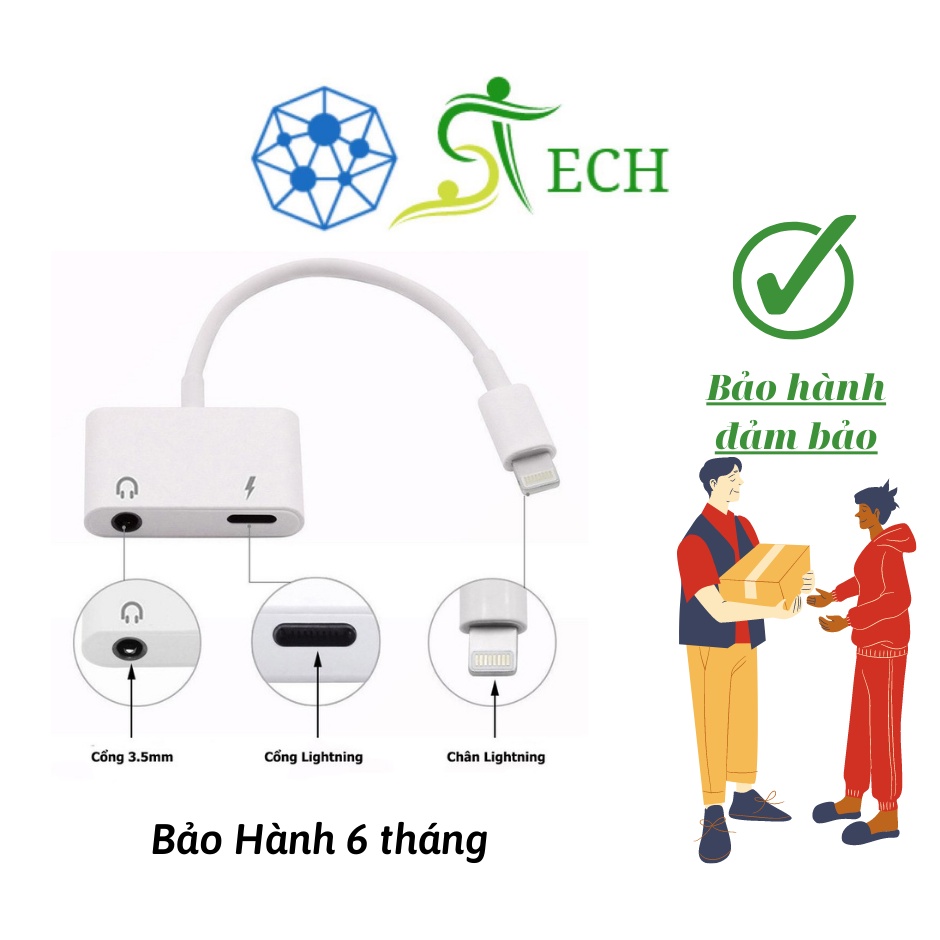 Jack chuyển Chính hãng ip có mic, cổng chuyển chân sạc thành chân tai nghe 3.5mm và sạc