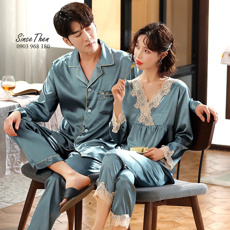 Đồ ngủ đôi dài tay phối ren sang trọng, Pijama đôi nam nữ tphcm - Since Then