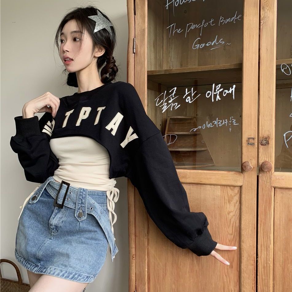COZOK Bộ Áo Dài Tay + Áo Khoác Sát Nách Dáng Ôm Gợi Cảm Thời Trang Cho Nữ
