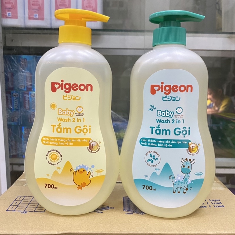 Sữa tắm gội dịu nhẹ Pigeon 700ml 2in1 Hoa hướng dương / Jojoba