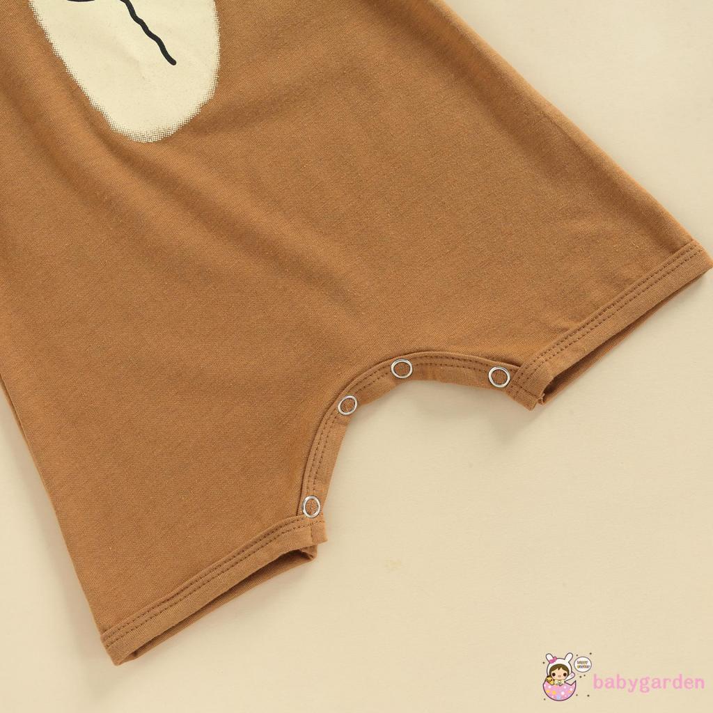 Bộ áo liền quần cổ tròn tay cộc in hình gấu hoạt hình + băng đô cho bé trai 0-18 tháng tuổi