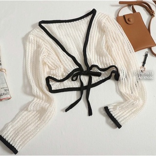 Áo khoác len mỏng croptop dây cột nơ dễ thương!