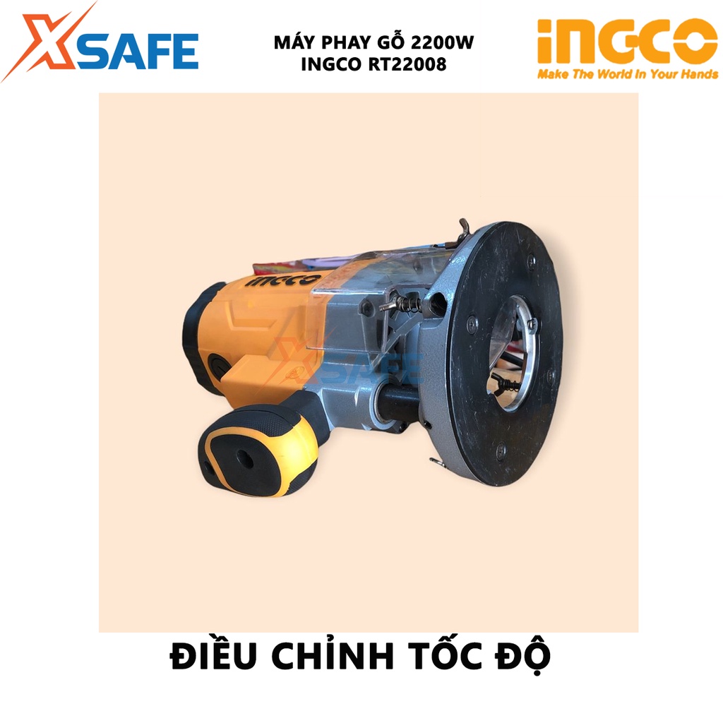 Máy phay gỗ INGCO RT22008 Máy soi gỗ 2200W, tốc độ không tải 9000-23000rpm, 0-60mm cắt mộng, cắt rãnh, khoét lỗ