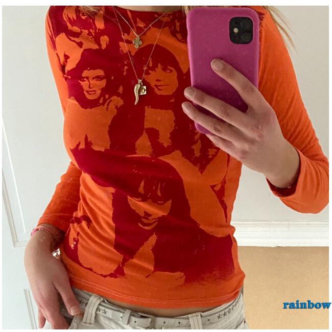 Áo Thun Tay Dài Dáng Ôm In Họa Tiết Cầu Vồng 6 Màu Thời Trang Mùa Hè Cho Nữ | BigBuy360 - bigbuy360.vn