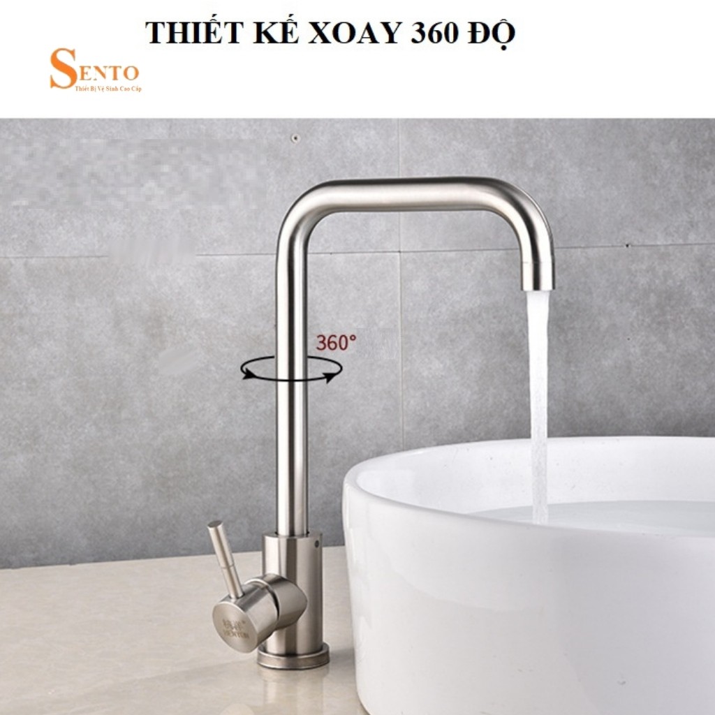 Vòi Rửa Bát - Vòi Rửa Chén Nóng Lạnh Loại Cắm Chậu 100% Inox 304 Quay 360 Độ, Nước Chảy Mạnh Dùng Được 2 Hộc Chậu