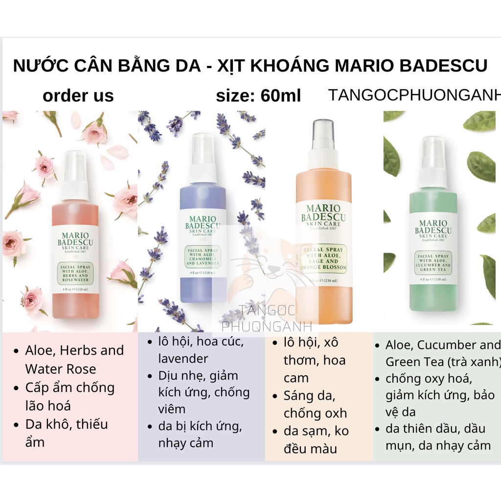 (bill) NƯỚC CÂN BẰNG DA - XỊT KHOÁNG MARIO BADESCU 60ml | BigBuy360 - bigbuy360.vn