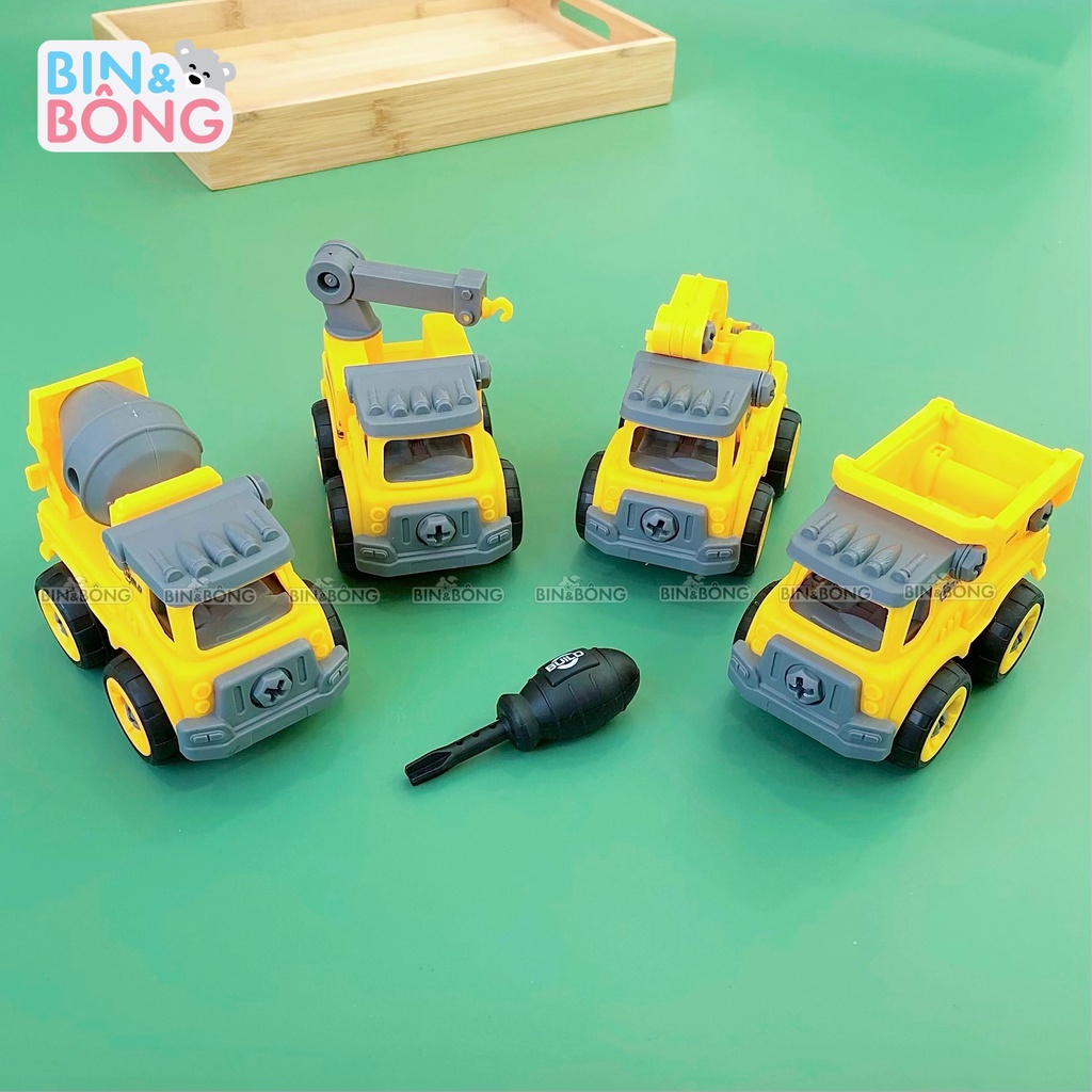 Đồ chơi oto nhập vai cho bé, set 4 ô tô xây dựng, nông nghiệp, bộ đội - Bongbaby1989