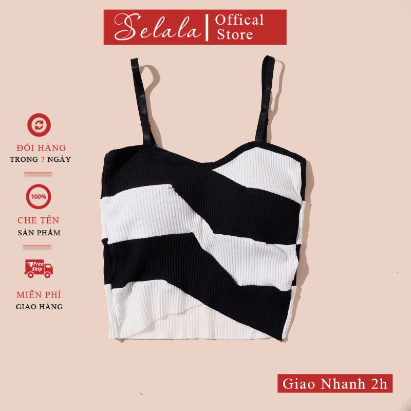 Áo 2 Dây Selala Gân Tăm Phối Sọc Ngang Dáng Ôm Có Sẵn Đếm 2D20