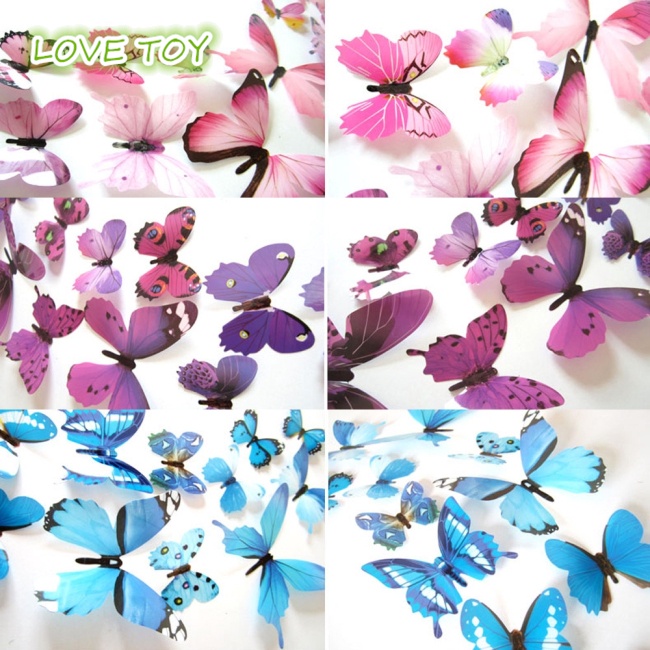 Nkodok 12Pcs 3D Wall Stickers Fridge Magnet Butterflies DIY Sticker Home Decor Kids Rooms Wall Decoration