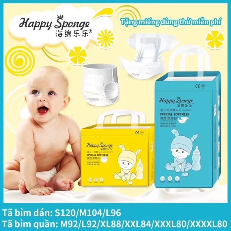 Tã bỉm dán/ quần nội địa Trung hiệu Happy Sponge S120/M104/L92/XL88/XXL84/XXXL80/XXXXL80